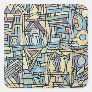 Rhythmus in Blau - Handgemalte abstrakte Kunst Quadratischer Aufkleber