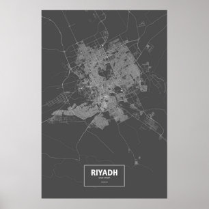 Riad, Saudi-Arabien (weiß auf schwarz) Poster