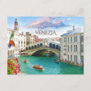 Rialto Bridge in Venice   Venezia, Italy Postcard Postkarte
