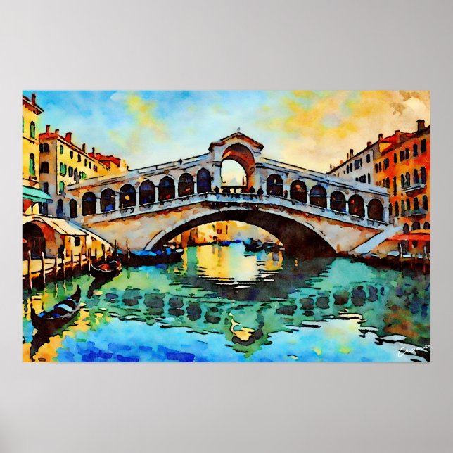 Rialtobrücke Aquarell Poster (Vorne)