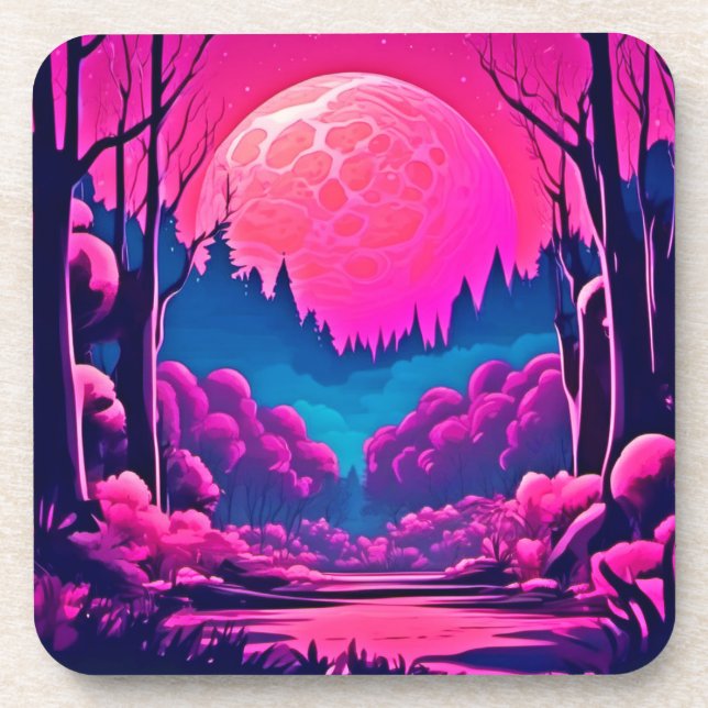 Riant Pink Moon Art Getränkeuntersetzer (Vorderseite)
