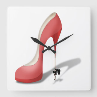 Riant Red Stiletto Cartoon - Heel Dancer Quadratische Wanduhr