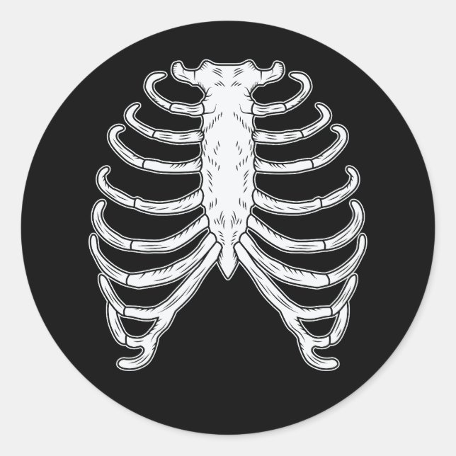 Rib Cage Skelettknochen Halloween Schwarz-Weiß Runder Aufkleber (Vorderseite)