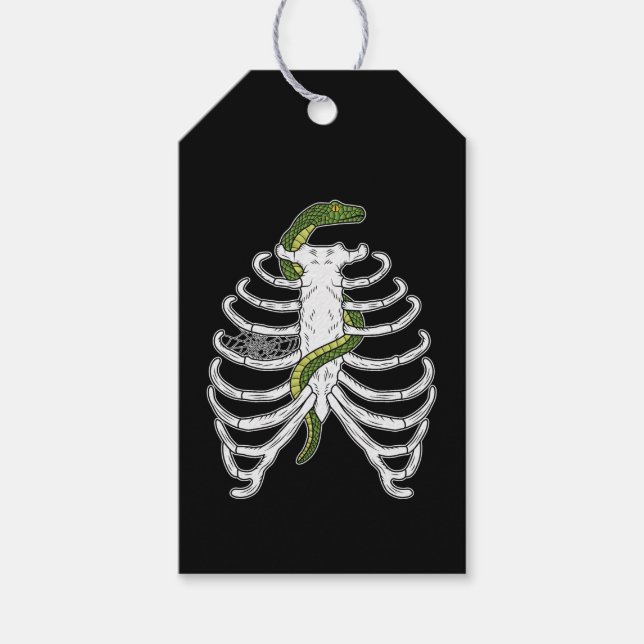 Rib Cage Skelettknochen mit grünem SchlangenHallow Geschenkanhänger (Vorderseite)