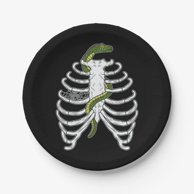 Rib Cage Skelettknochen mit grünem SchlangenHallow Pappteller (Vorderseite)