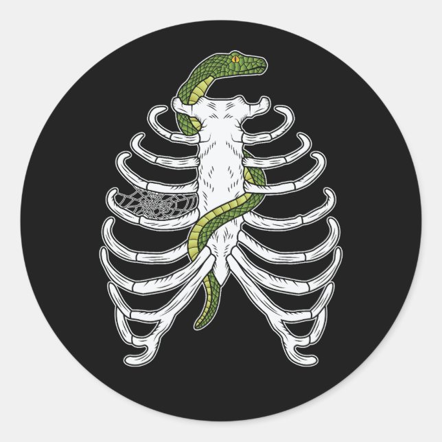 Rib Cage Skelettknochen mit grünem SchlangenHallow Runder Aufkleber (Vorderseite)