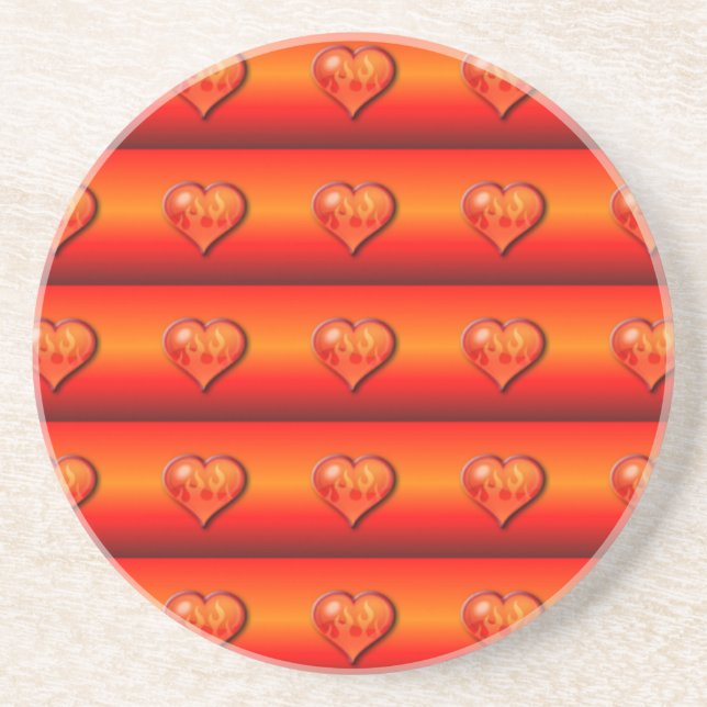 Ribbed Flaming Hearts Sandstein Untersetzer (Vorne)