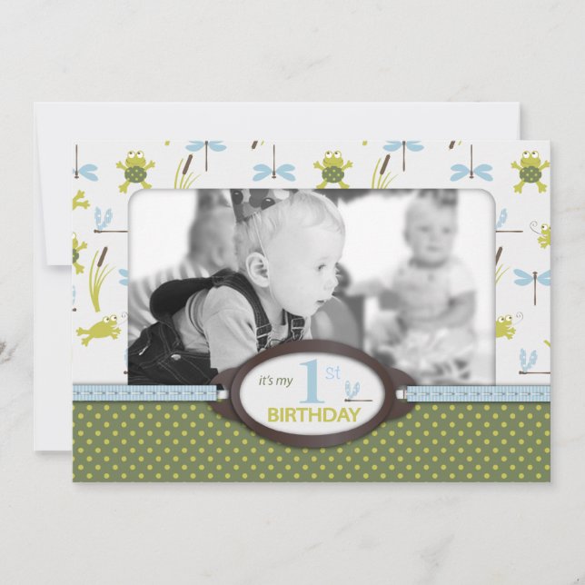 Ribbit Swimming Frog Birthday Einladung A7-B (Vorderseite)