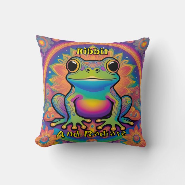Ribbit und Radiate Boho Frog Groovy Vibes Kissen (Vorderseite)