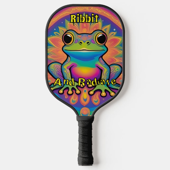 Ribbit und Radiate Psychedelic Frog Boho Groovy Pickleball Schläger (Vorderseite)
