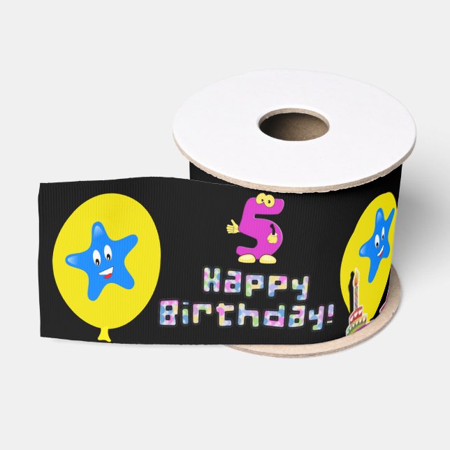Ribbon, #5 Ribbon, Happy 5. Geburtstag Ripsband (Spule)