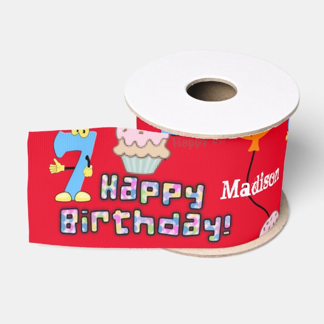 Ribbon, #7 Happy 7th Birthday Ribbon Ripsband (Spule)