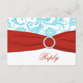 RIBBON Aqua, White, Red Damask RSVP-Karte RSVP Karte
