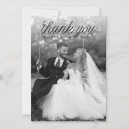 Ribbon Black Script Top Minimalist Wedding Photo  Dankeskarte