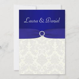 RIBBON Blau, ElfenbeinDamast Hochzeitsempfang Einladung