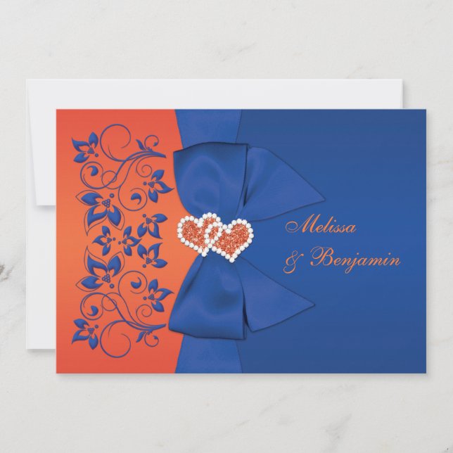 RIBBON Blau, Orangefarbene Blumenzwiebeln Einladung (Vorderseite)