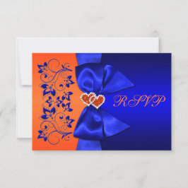 RIBBON Blau, Orangefarbene Blütenhochzeit RSVP Karte