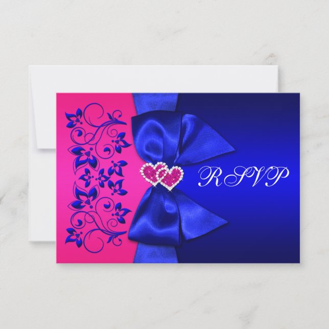 RIBBON Blau, rosa Blumenzwiebelzange RSVP Einladung (Vorderseite)