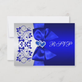 RIBBON Blau, Silver Floral Wedding RSVP Karte