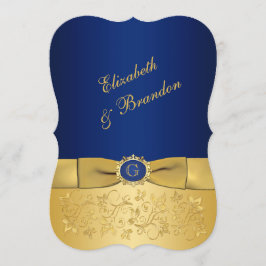 RIBBON Blue, Gold Floral Wedite 4 Einladung