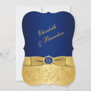 RIBBON Blue, Gold Floral Wedite 8 Einladung