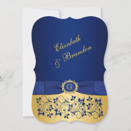 RIBBON Blue, Gold Floral Wedite Einladung 6