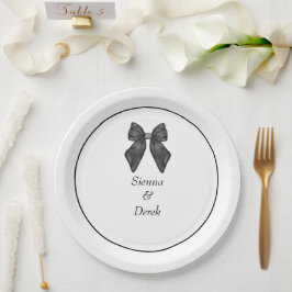 Ribbon Bow Classic Black & White Wedding Pappteller