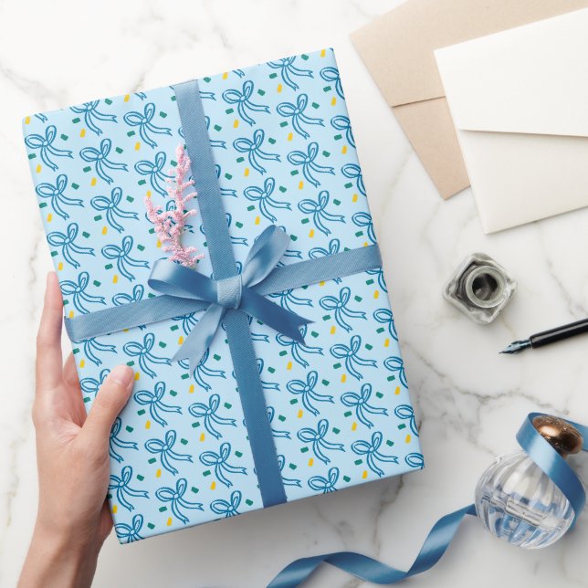 Ribbon Bow Doodle CHRISTMAS HANUKKAH Holiday Blue Geschenkpapier (Schenken)
