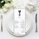 Ribbon Bow Elegance Black and White Wedding Menükarte<br><div class="desc">Klassisch und raffiniert, besticht diese Hochzeitssuite durch elegante Schwarz-Weiß-Details mit einer zarten Bogen-Illustration als Schwerpunkt. Die klaren Linien und die zeitlose Typografie schaffen eine raffinierte Ästhetik, die perfekt für feierliche oder schwarze Krawatte Hochzeiten geeignet ist. Diese Einladung ist individuell auf Ihre Hochzeitsdetails zugeschnitten und strahlt schlichten Luxus aus.</div>