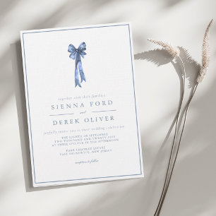 Ribbon Bow Elegance Dusty Blue Wedding Einladung