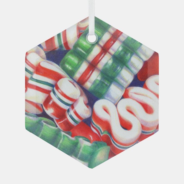 RIBBON CANDY Glas Hexagon Ornament (Vorderseite)