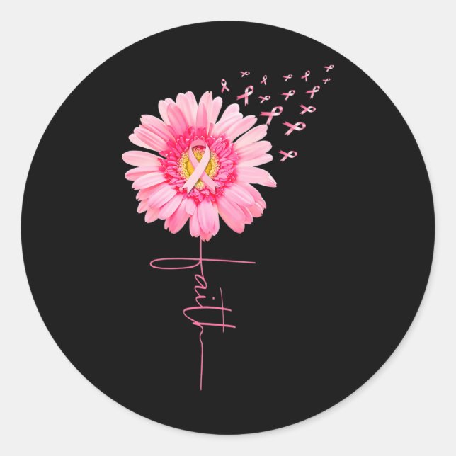 Ribbon Daisy Faith - Brustkrebs-Bewusstseinsmonat Runder Aufkleber (Vorderseite)
