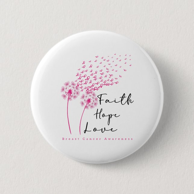 Ribbon Dandelion Faith Hope Liebe Brustkrebs Button (Vorderseite)