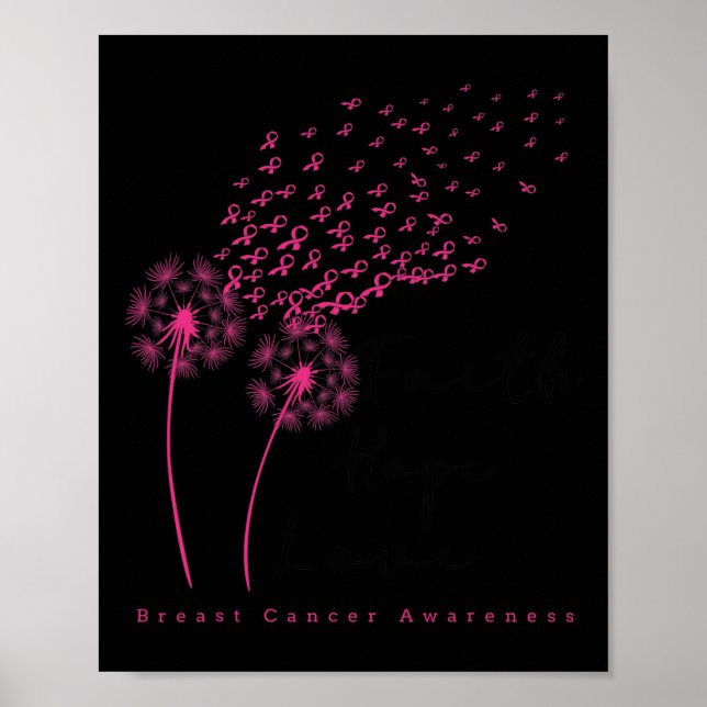 Ribbon Dandelion Faith Hope Liebe Brustkrebs Poster (Vorne)