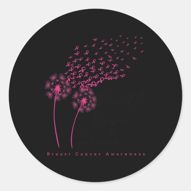 Ribbon Dandelion Faith Hope Liebe Brustkrebs Runder Aufkleber (Vorderseite)