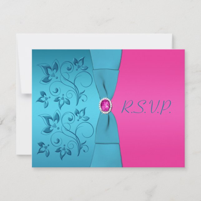 RIBBON Fuchsia IMPRIMÉE, Carte de réponse Turquois (Devant)