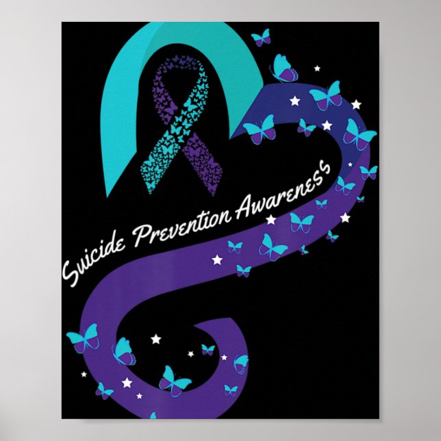Ribbon Heart Butterfly Suicide Awareness Mental He Poster (Vorne)