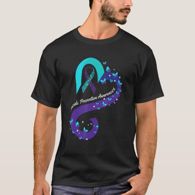 Ribbon Heart Butterfly Suicide Bewusstsein Mental  T-Shirt (Vorderseite)