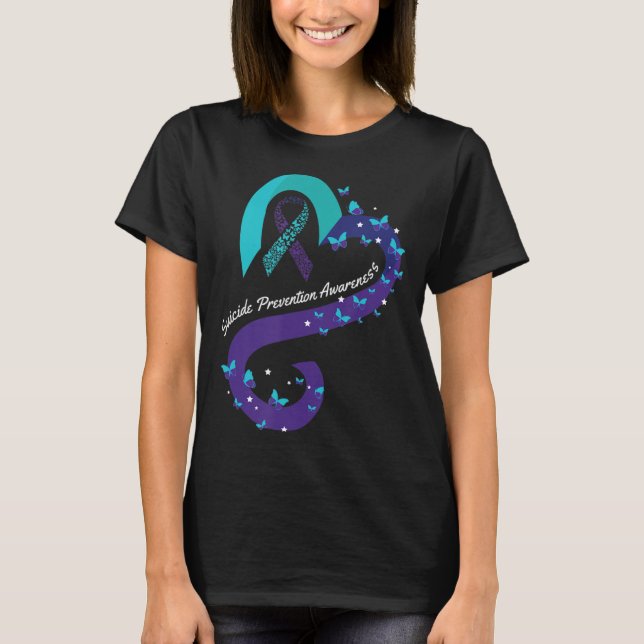 Ribbon Heart Butterfly Suicide Bewusstsein Mental  T-Shirt (Vorderseite)
