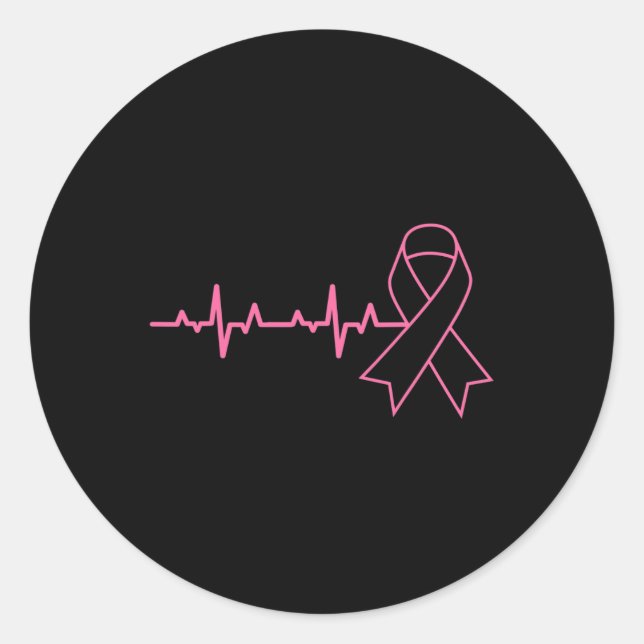 Ribbon Heartbeat Niedlich Breast Cancer Awareness  Runder Aufkleber (Vorderseite)