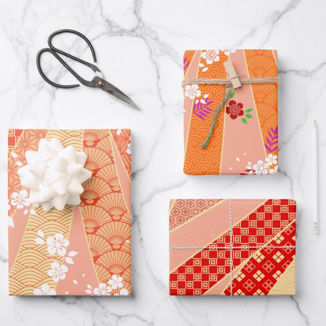  Ribbon Kimono Mix Pattern Geschenkpapier Set (Vorderseite)