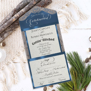 Ribbon & Lace Gettin 'Hitched - Blau All In One Einladung