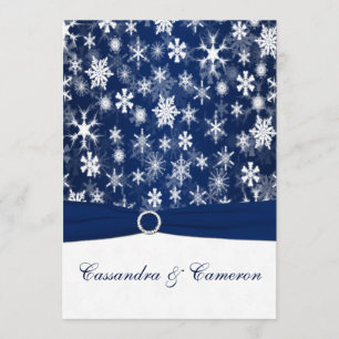 RIBBON Navy Blue, White Snowflakes Hochzeit Einladung