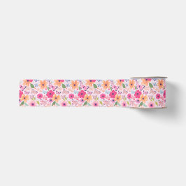 Ribbon Pink Blumengarten mit Schmetterlingen Ripsband