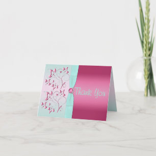 RIBBON Pink IMPRIMÉ, Aqua Floral Carte de remercie