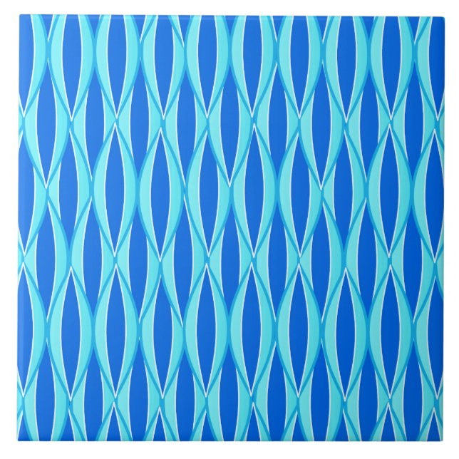 Ribbon Print Mitte des Jahrhunderts - Blautöne Fliese (Vorderseite)
