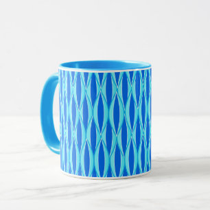 Ribbon Print Mitte des Jahrhunderts - Blautöne Tasse