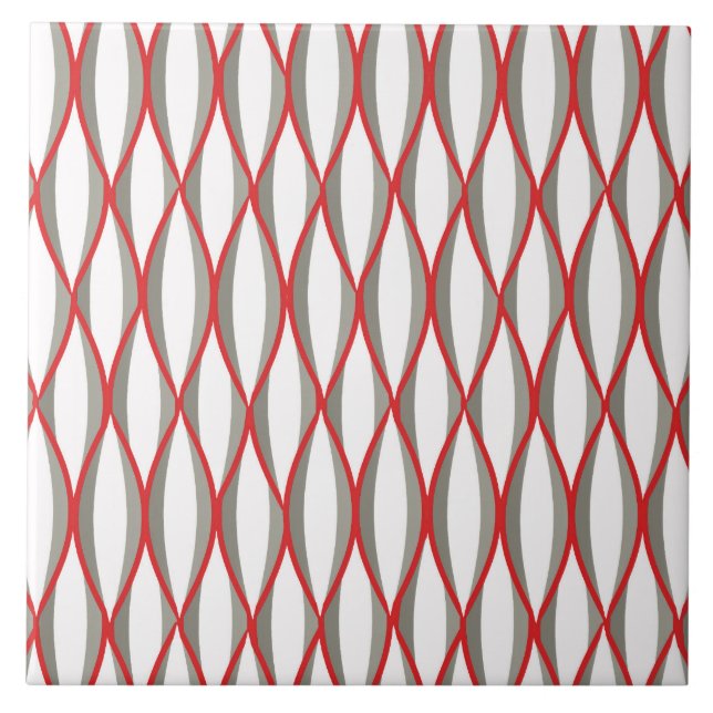 Ribbon Print Mitte des Jahrhunderts - grau, weiß,  Fliese (Vorderseite)