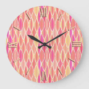 Ribbon Print Mitte des Jahrhunderts - Rosa, Korall Große Wanduhr