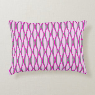 Ribbon-Print Mitte des Jahrhunderts - rosa und gra Zierkissen